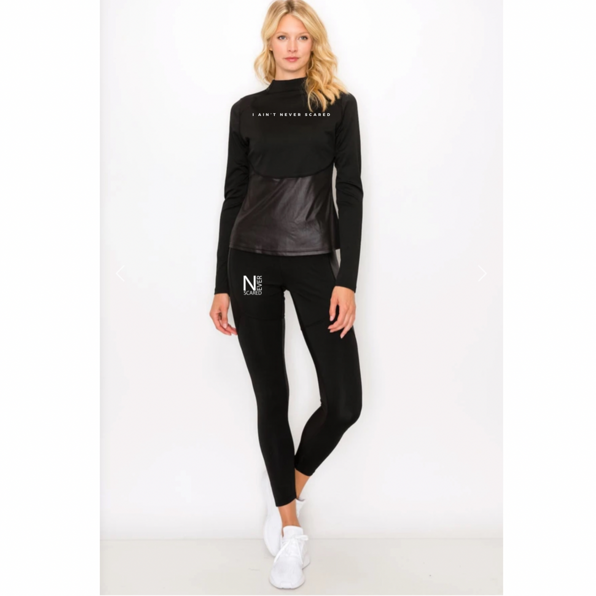 Solid Glossy Accent Half Zip Mock Neck Pullover and Legging Set (BLACK)